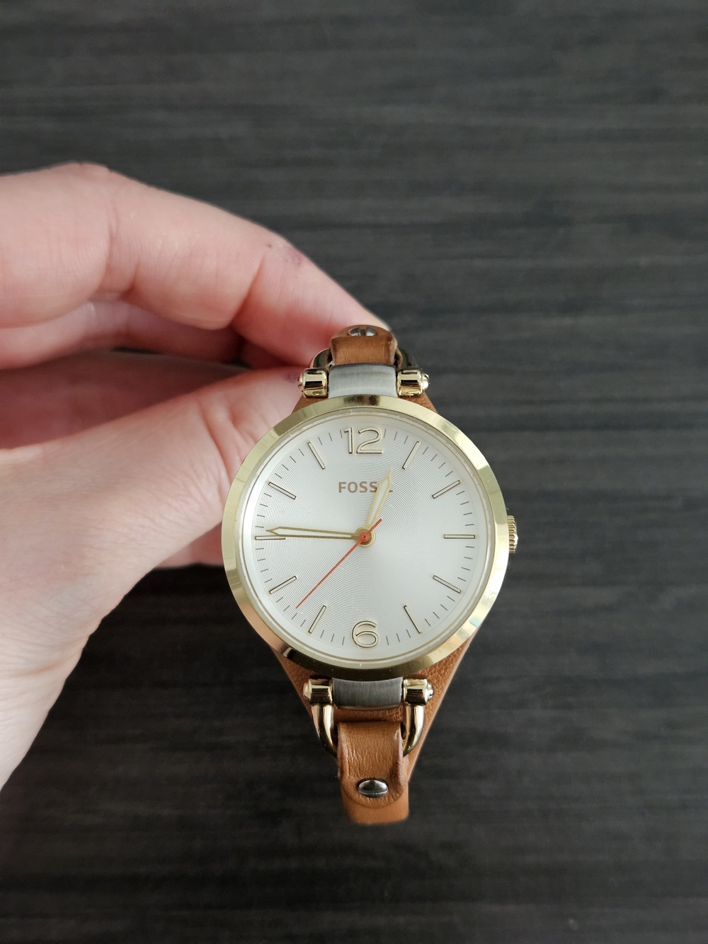 Fossil Women's Gold Tone Watch with Tan Leather Strap